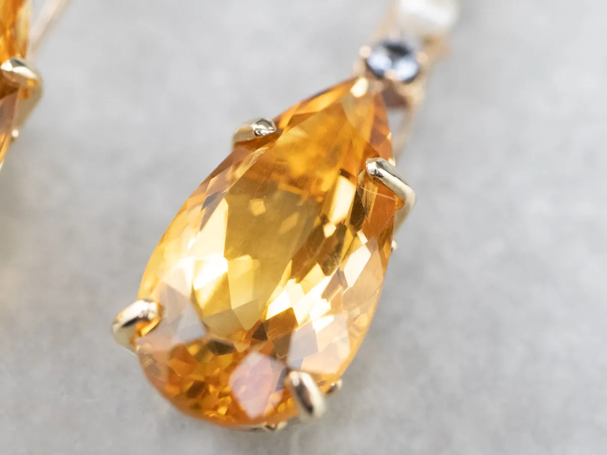 Pear Cut Citrine Gold Bar Drop Earrings