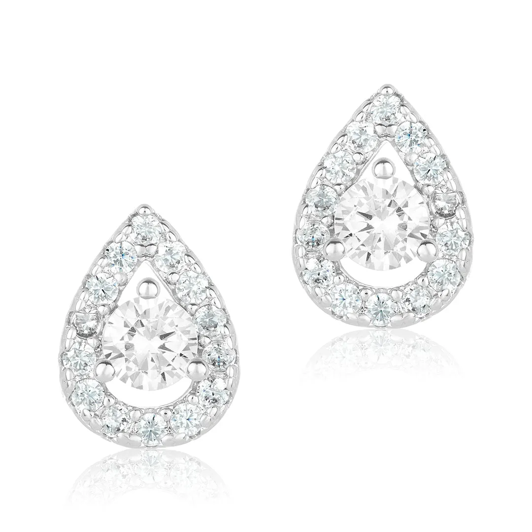 Pear Cut Halo Crystal Stud Earrings