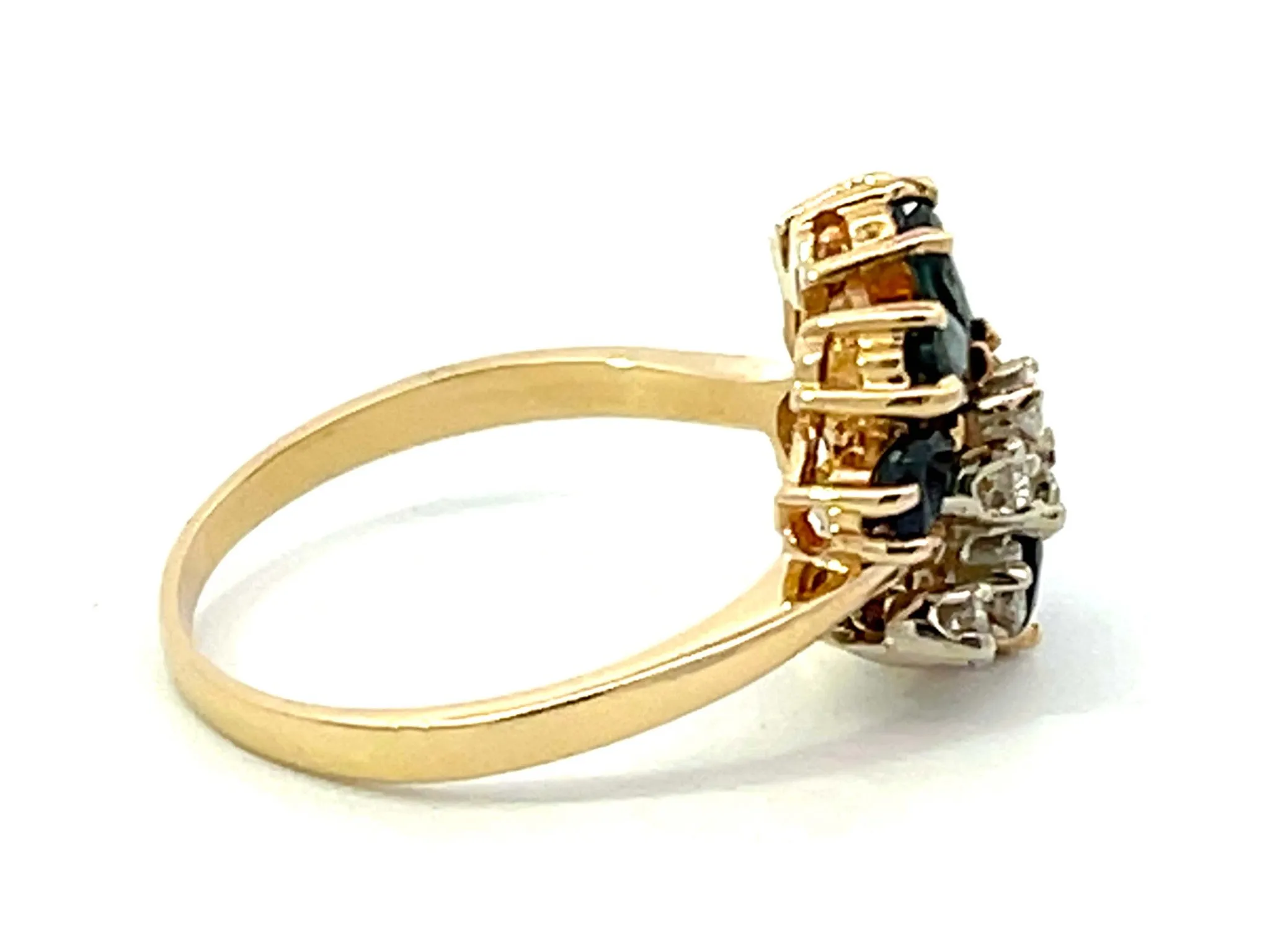 Pear Shaped Blue Sapphires and Diamond Ring in 14k Yellow Gold