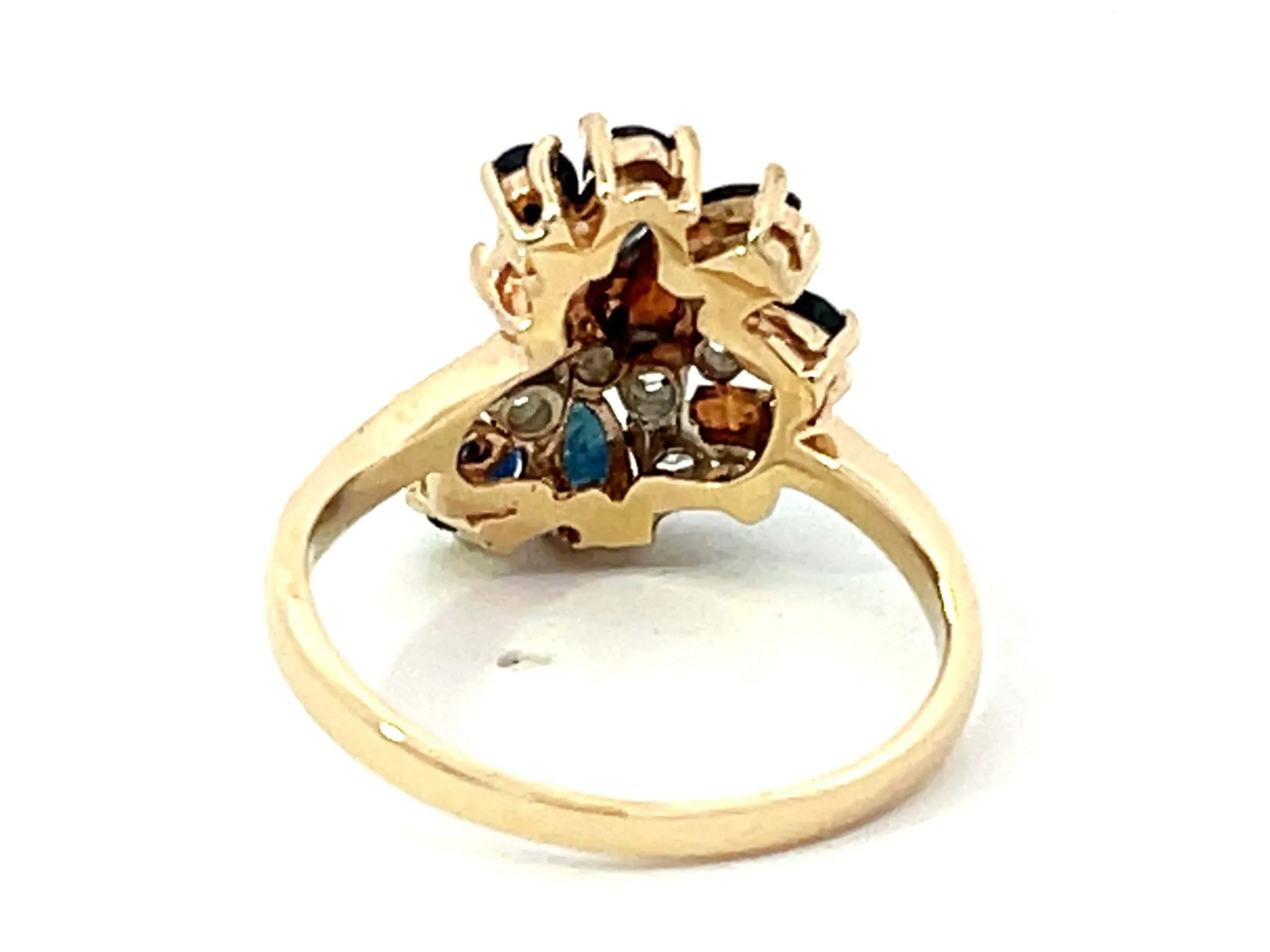 Pear Shaped Blue Sapphires and Diamond Ring in 14k Yellow Gold