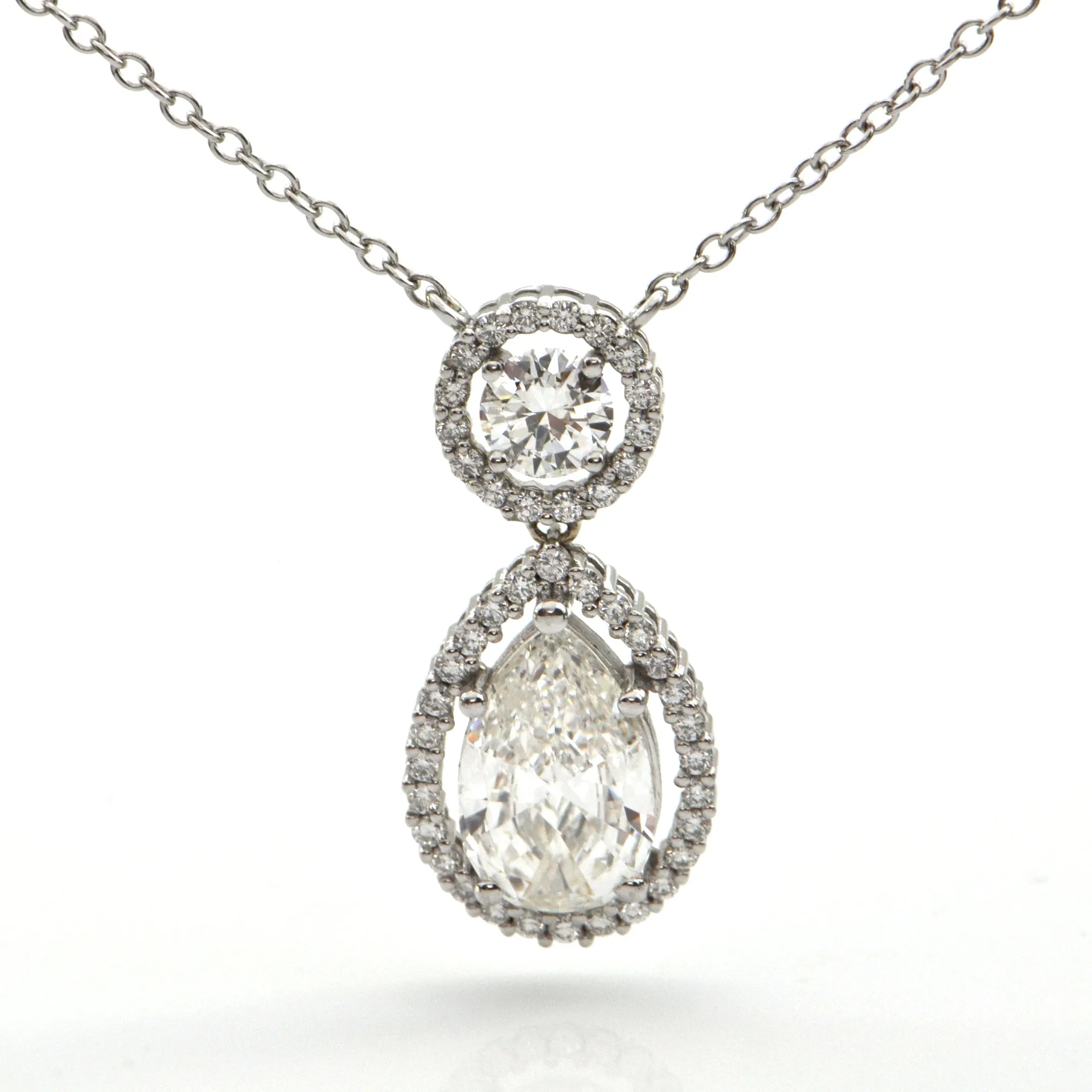 Pear Shaped Diamond Halo Pendant Necklace