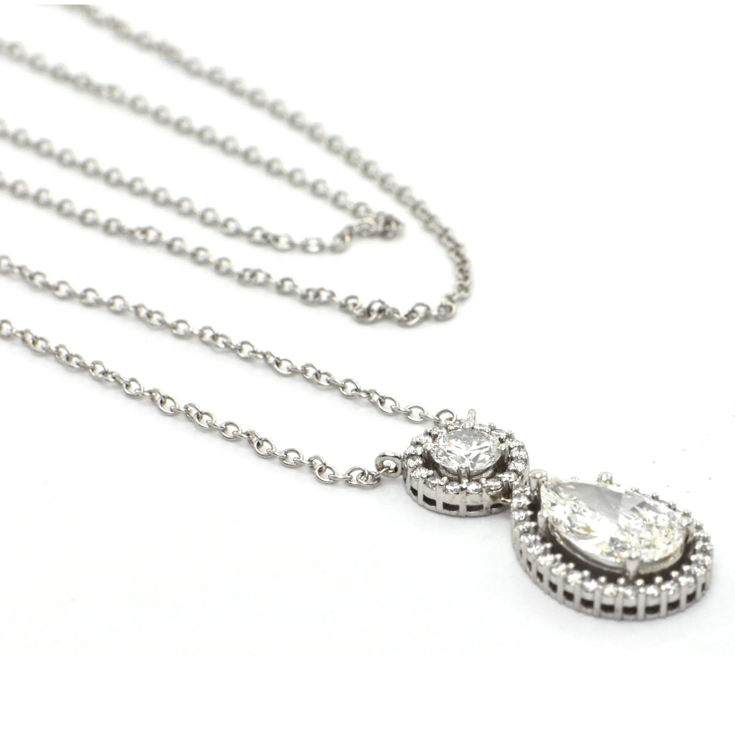Pear Shaped Diamond Halo Pendant Necklace