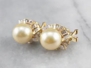 Pearl Diamond 18K Gold Statement Earrings