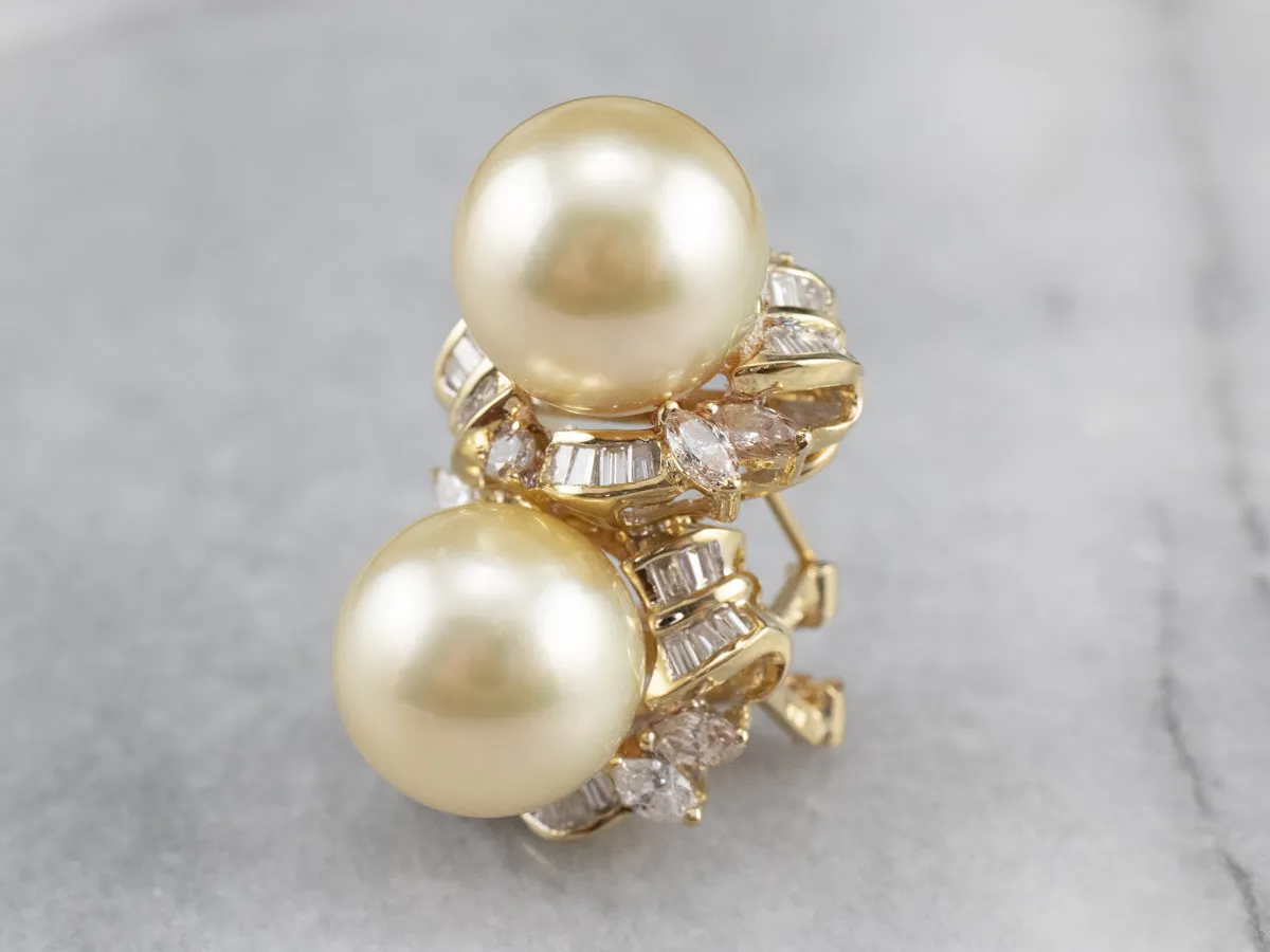 Pearl Diamond 18K Gold Statement Earrings
