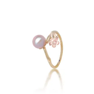 Pearls in Bloom Plumeria Lavender Freshwater Pearl Ring in Two Tone Gold with Diamond - 7-8mm