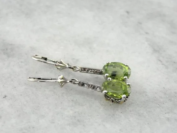 Peridot and White Gold Art Deco Earrings
