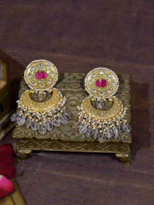 Pink Color Gold Plated Thappa Jadau Kundan Earrings - TJ-E80WP