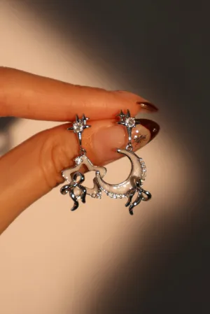 Platinum Plated Moon Star Bowknot Earrings