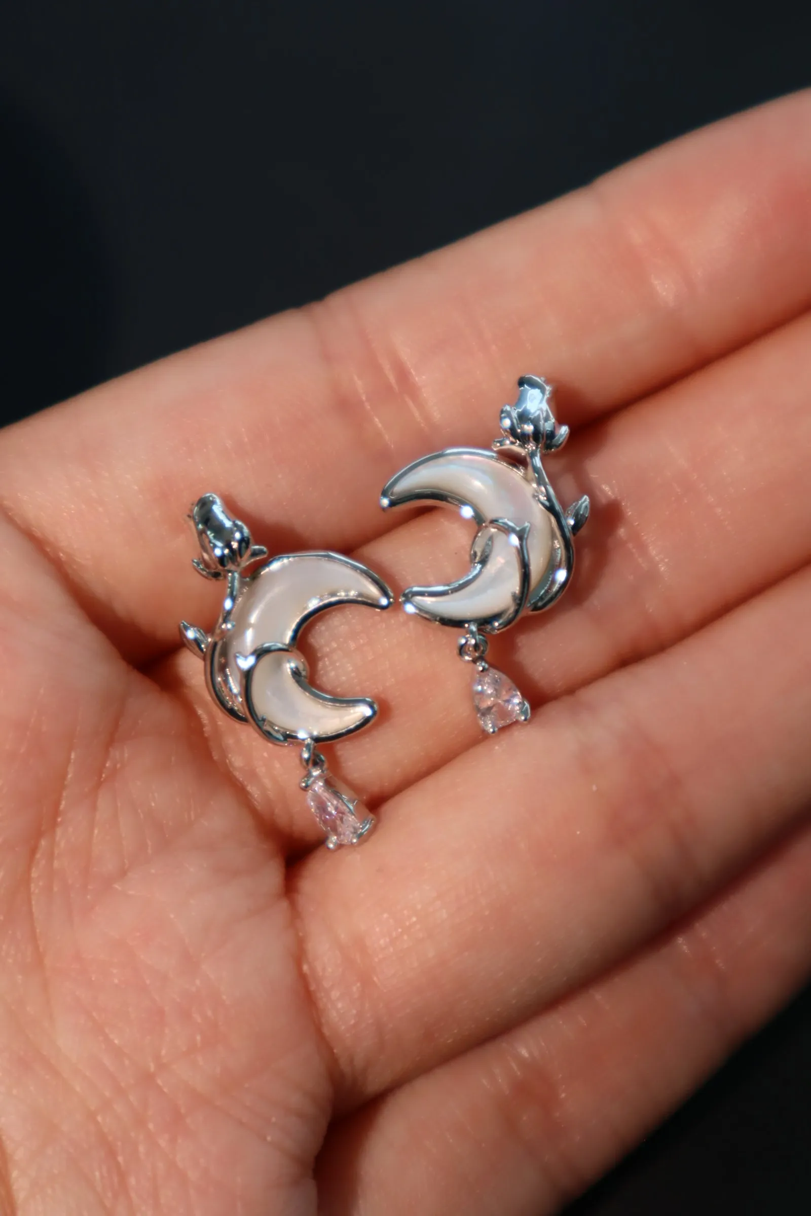 Platinum plated Moon Star Earrings