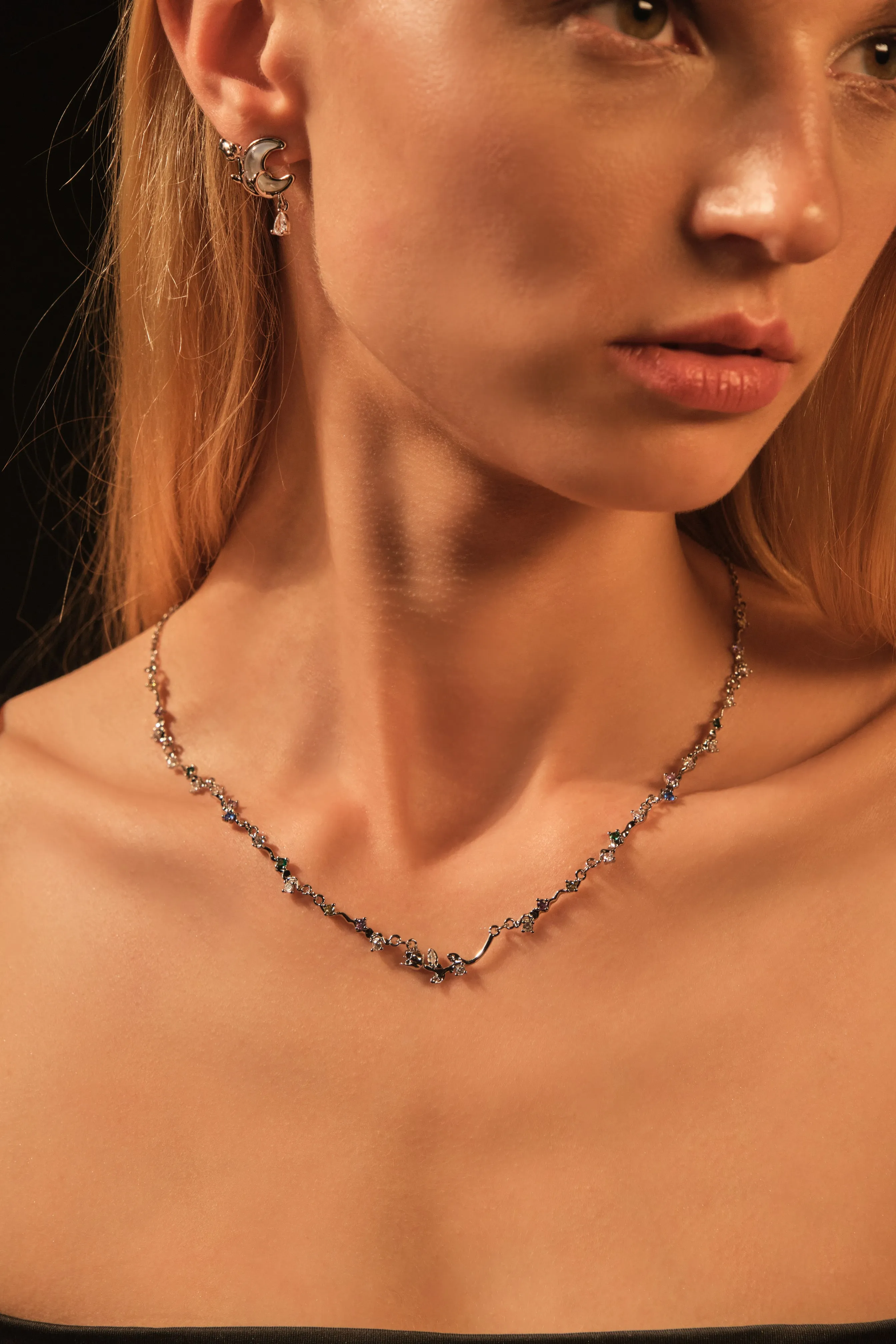 Platinum plated Moon Star Earrings