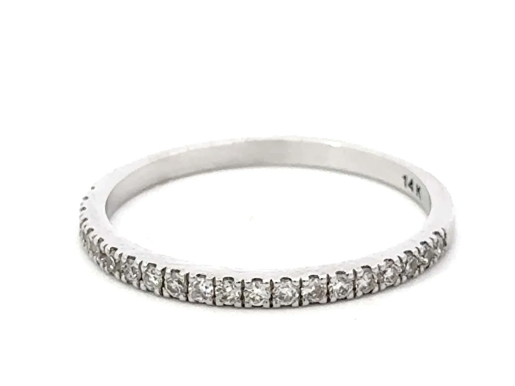 Prong Set Brilliant Cut Diamond Thin Band Ring 14k White Gold
