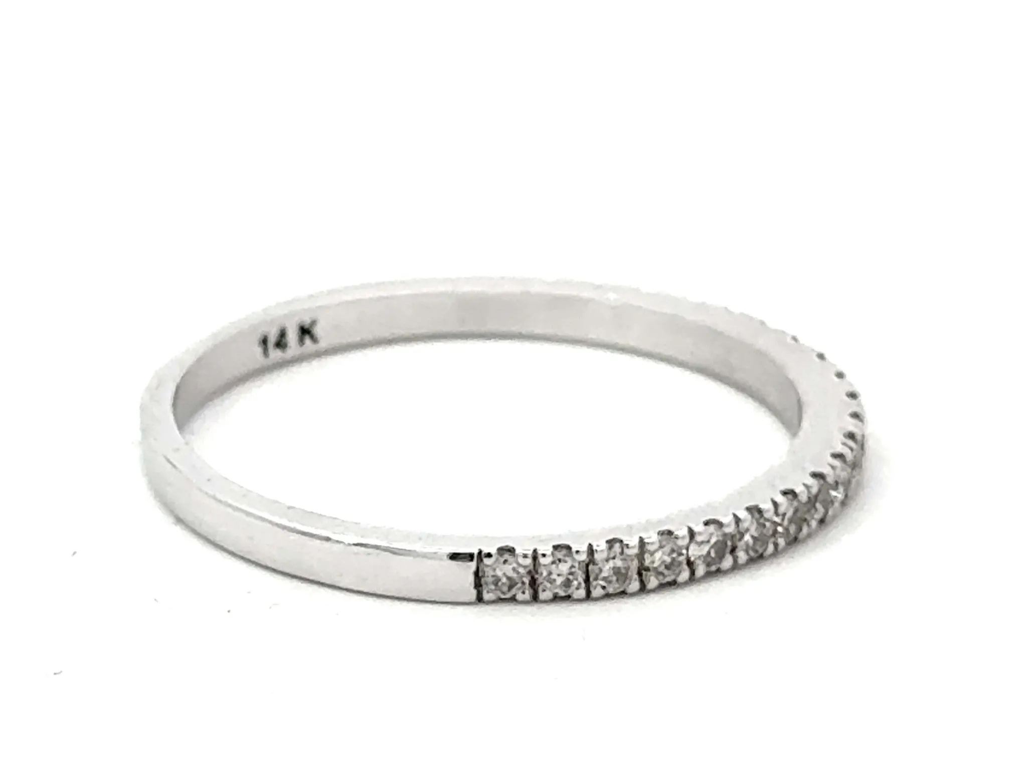 Prong Set Brilliant Cut Diamond Thin Band Ring 14k White Gold