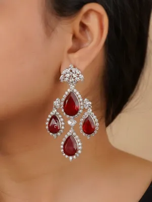 Red Color Silver Plated Faux Diamond Earrings - CZEAR543R