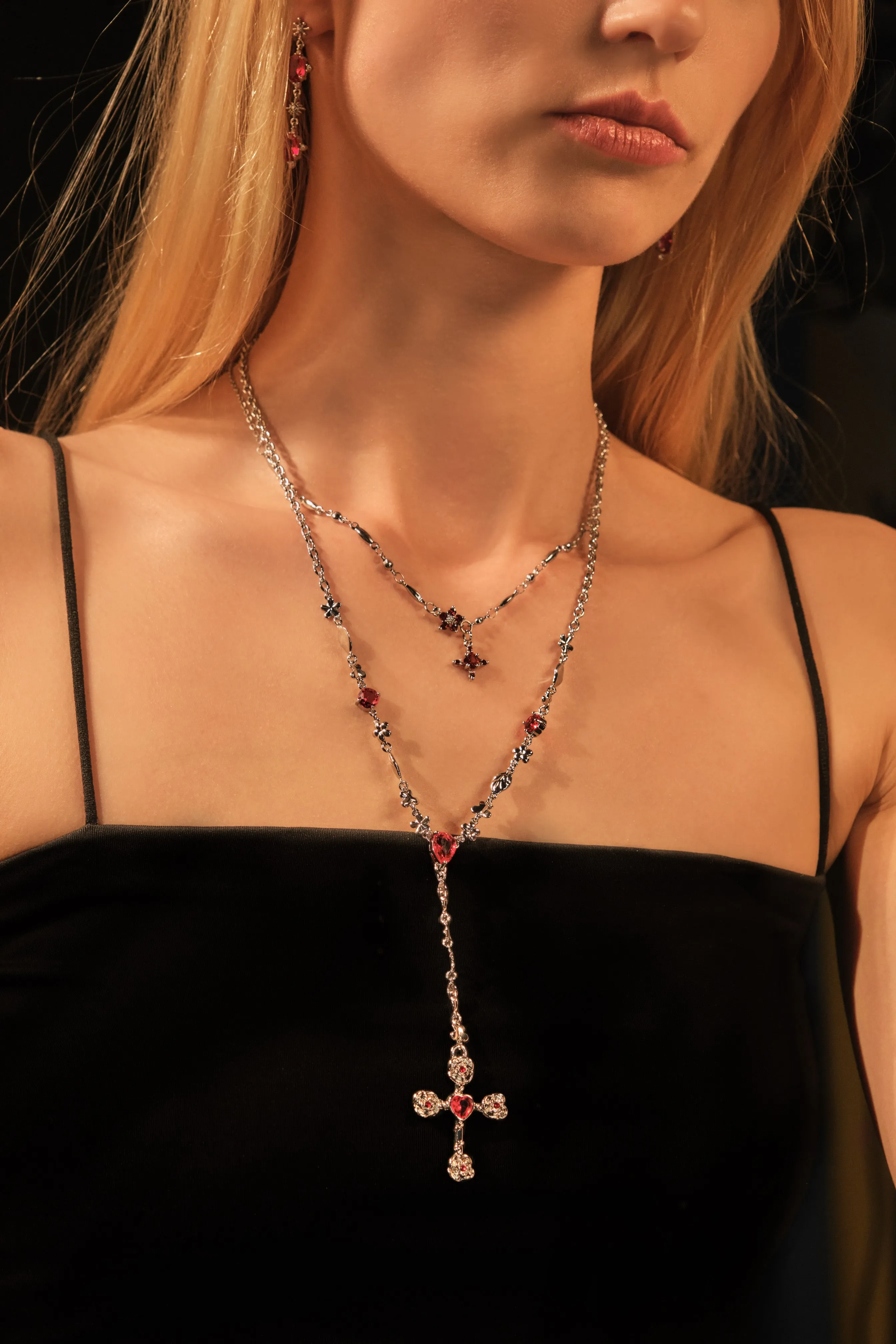 Red Gem Pole Star Earrings