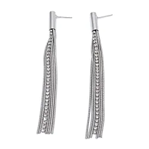 Rhodium Plated Chain and Stone Drop Earrings