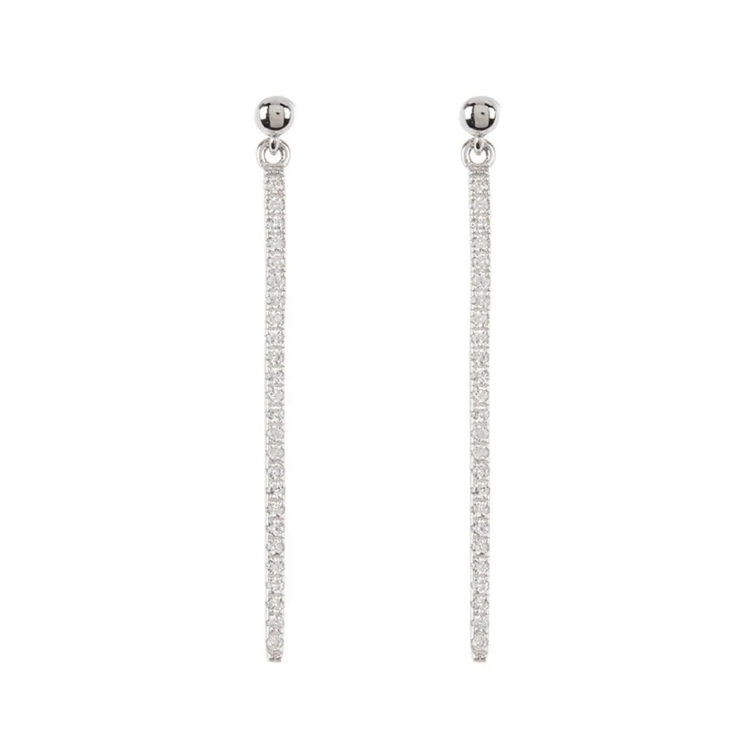 Rhodium Plated Crystal Linear Drop Earrings