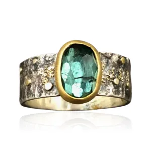 Rose Cut Indicolite Blue Tourmaline Stone Ring