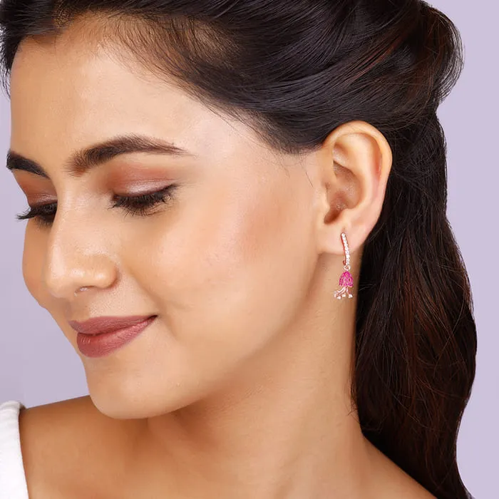 Rose Gold Brahma Kamal Bud Hoop Danglers