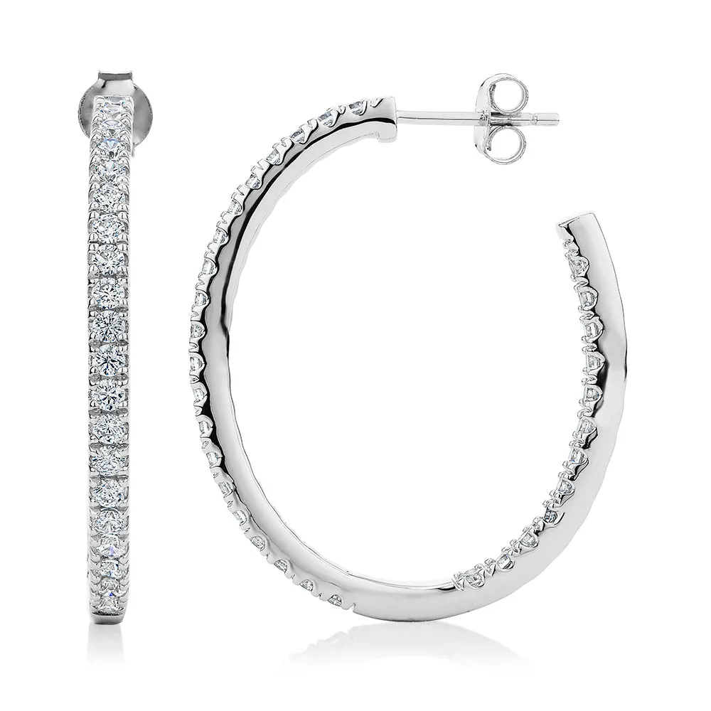 Round Brilliant hoop earrings with 1.92 carats* of diamond simulants in sterling silver