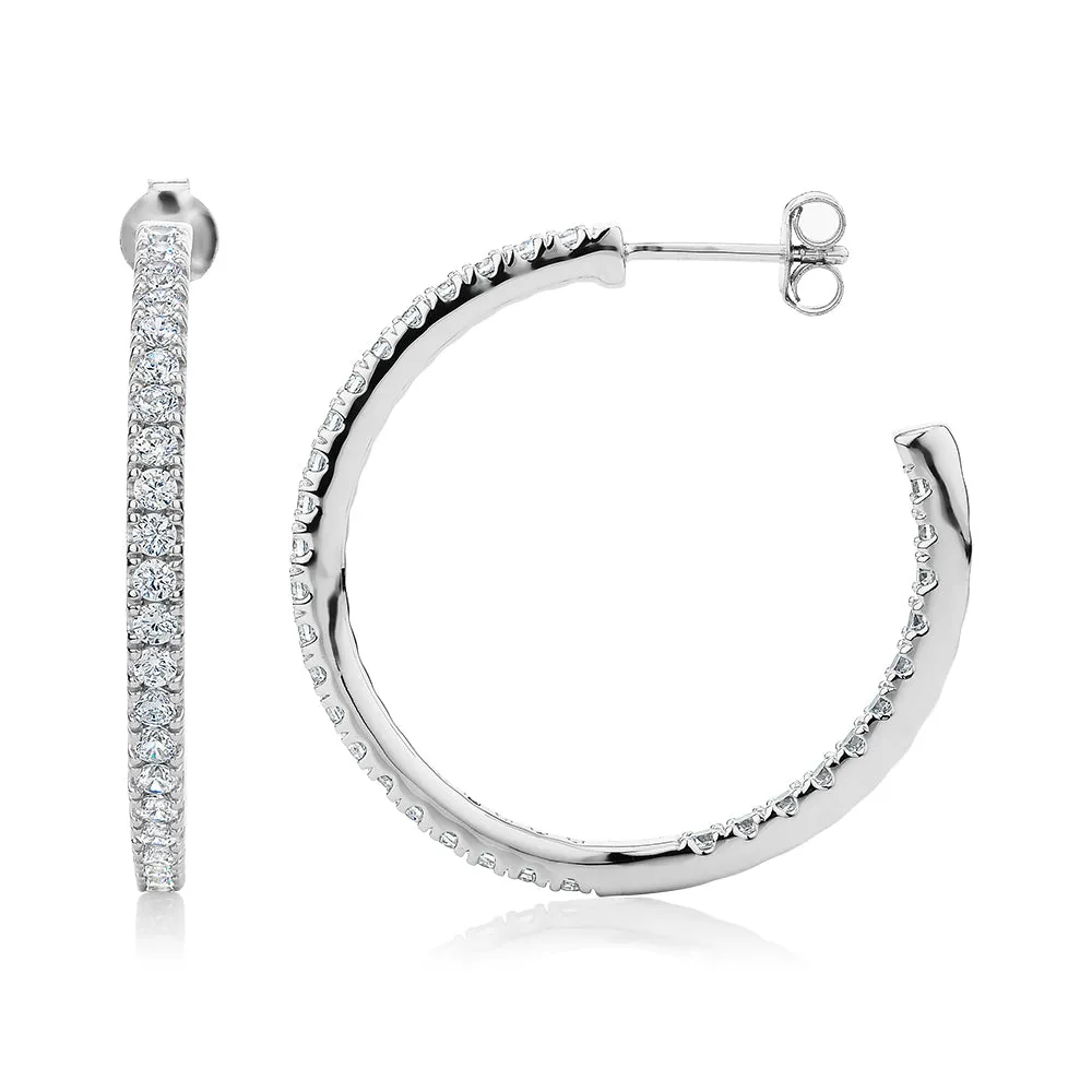 Round Brilliant hoop earrings with 2 carats* of diamond simulants in sterling silver