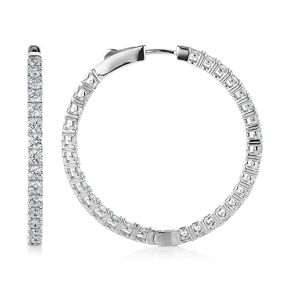 Round Brilliant hoop earrings with 6.60 carats* of diamond simulants in sterling silver