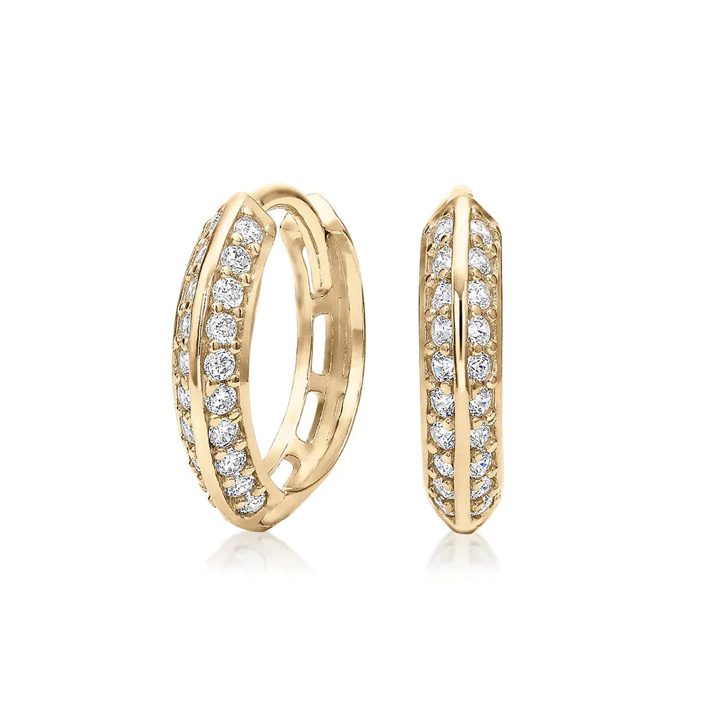 Round Brilliant hoop earrings with diamond simulants in 10 carat yellow gold