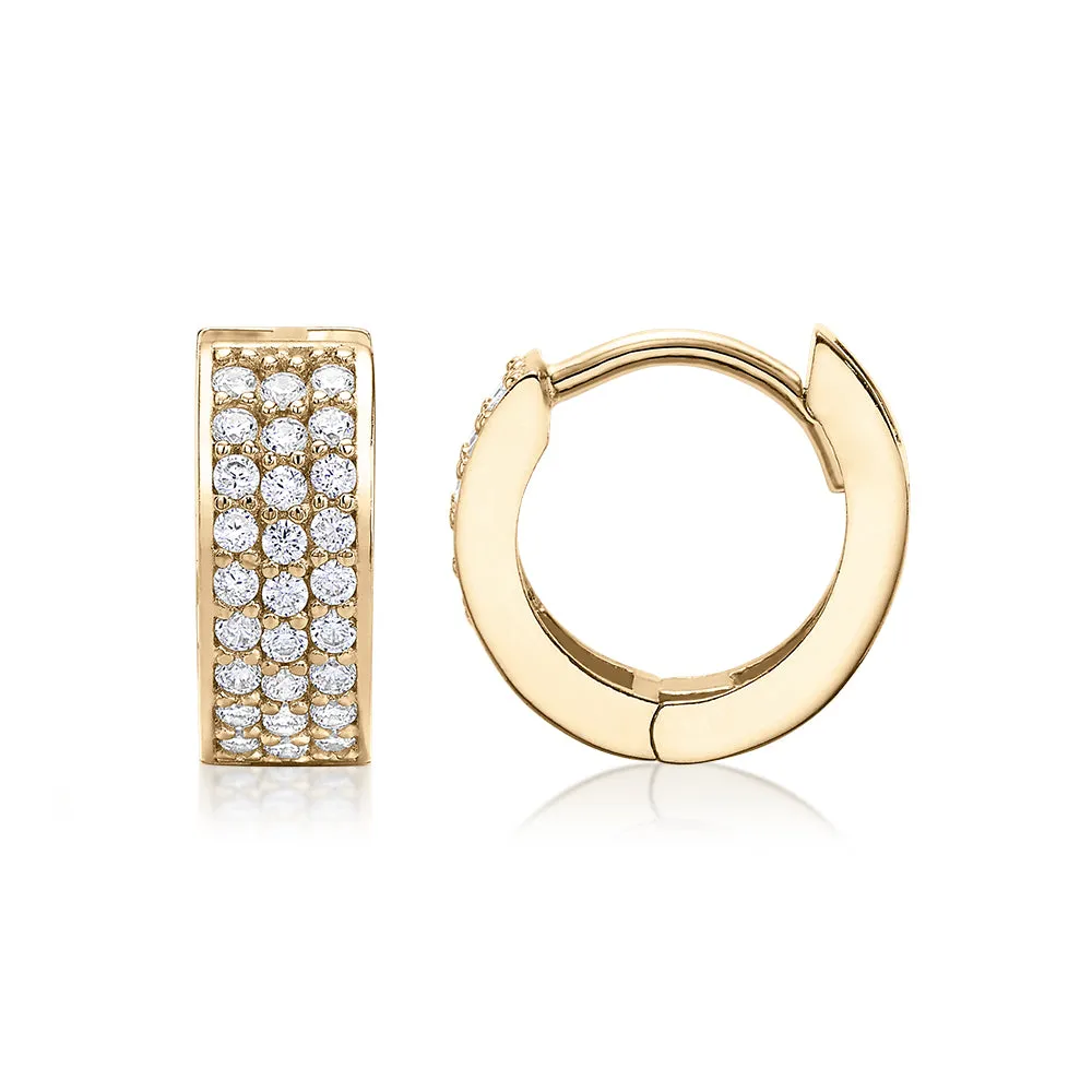 Round Brilliant hoop earrings with diamond simulants in 10 carat yellow gold