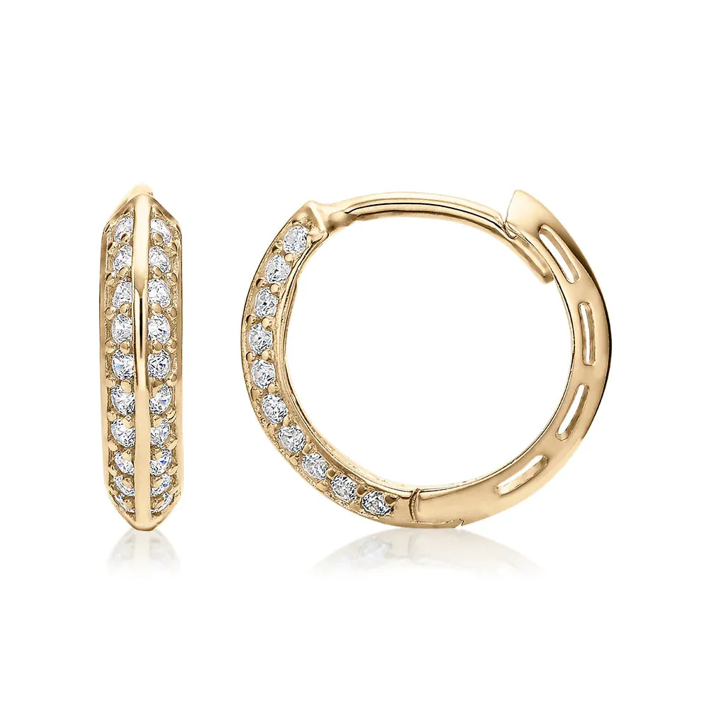 Round Brilliant hoop earrings with diamond simulants in 10 carat yellow gold