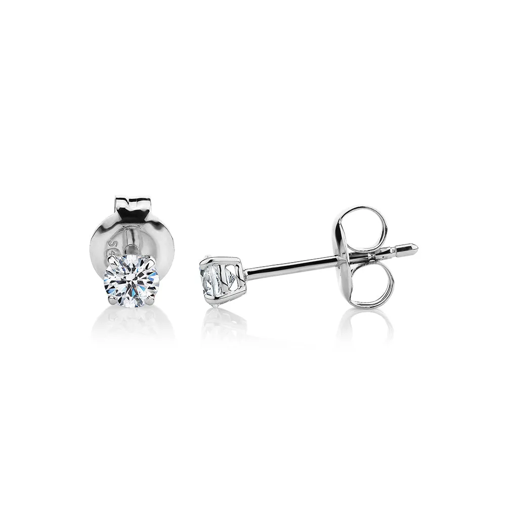 Round Brilliant stud earrings with 0.25 carats* of diamond simulants in 10 carat white gold