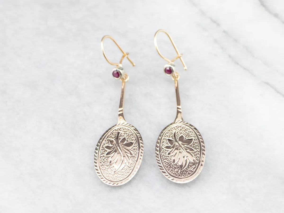 Ruby Gold Bar Drop Earrings