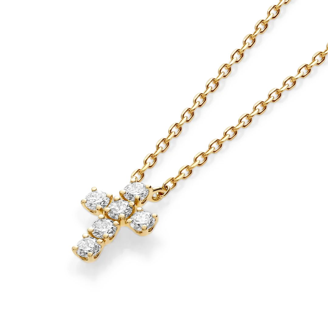 Small Diamond Cross Pendant Yellow Gold
