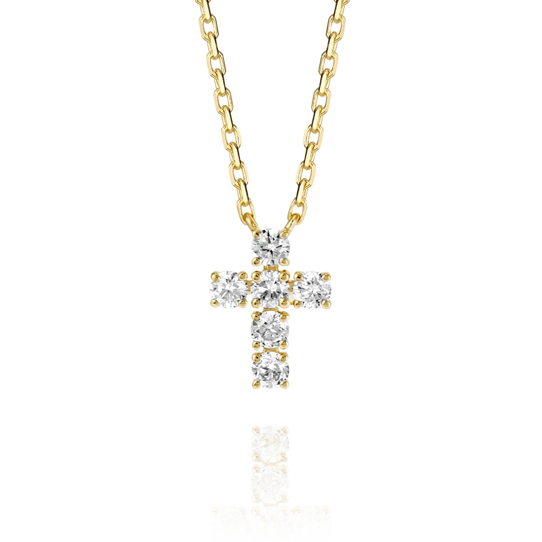 Small Diamond Cross Pendant Yellow Gold
