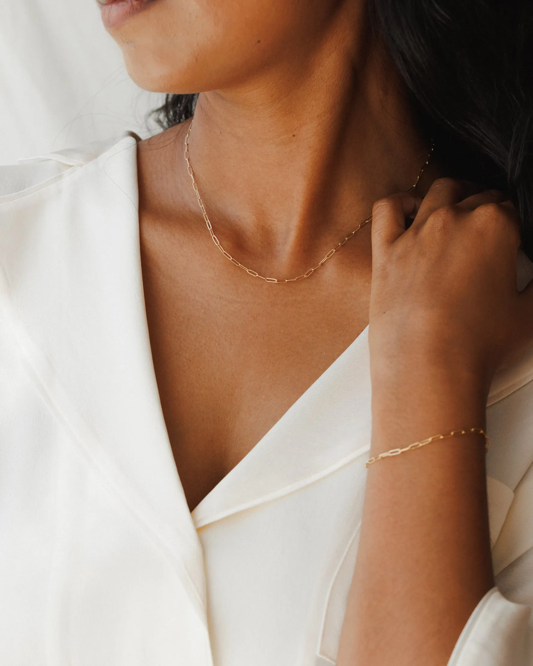 Solid Gold Dainty Paperclip Chain