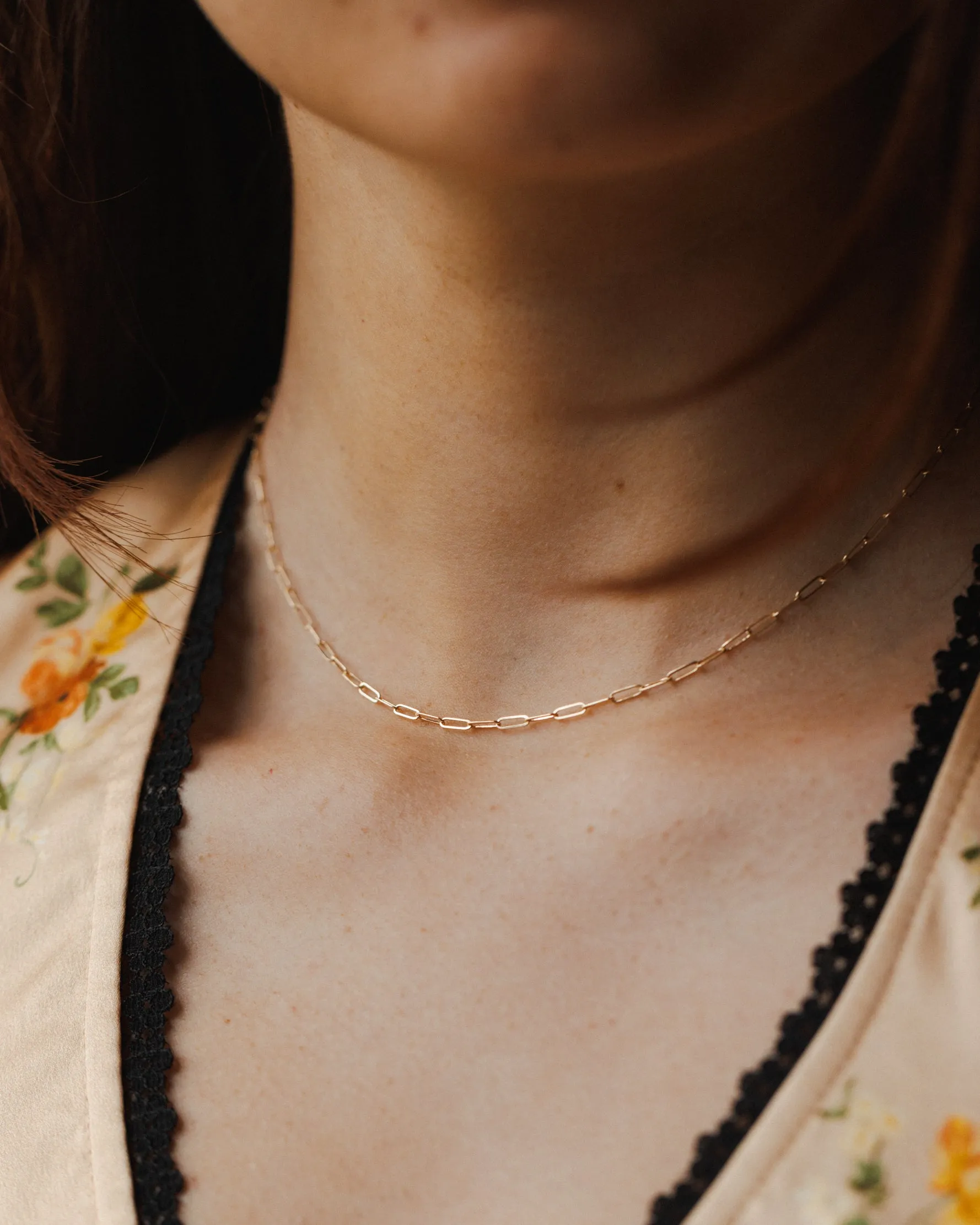 Solid Gold Dainty Paperclip Chain
