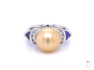 South Sea Golden Pearl, Tanzanite and Diamond Statement Ring