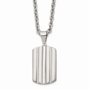 Stainless Steel Brushed and Polished Grooved Dogtag Necklace