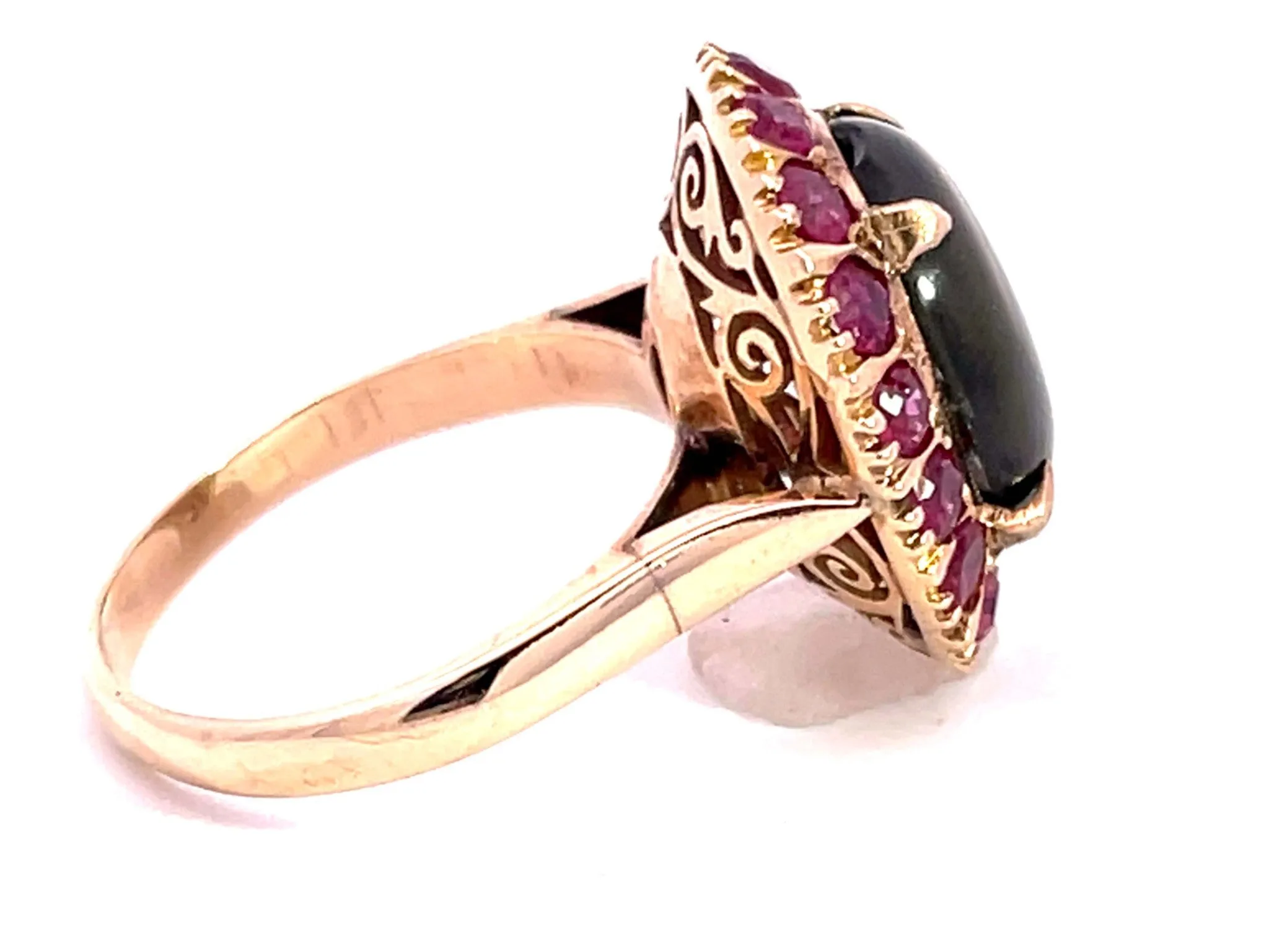 Star Sapphire Ruby Halo Ring in 18k Yellow Gold