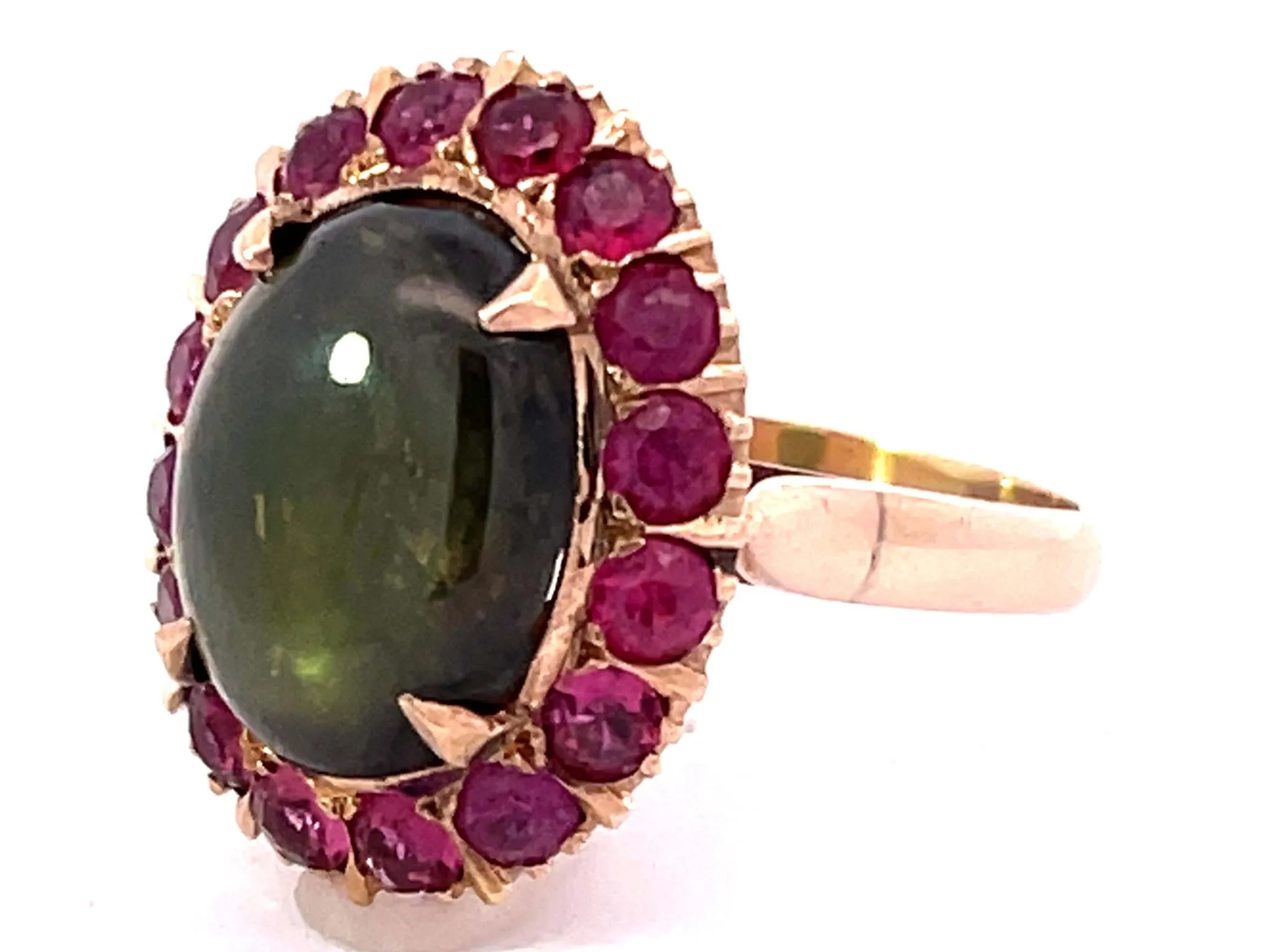 Star Sapphire Ruby Halo Ring in 18k Yellow Gold