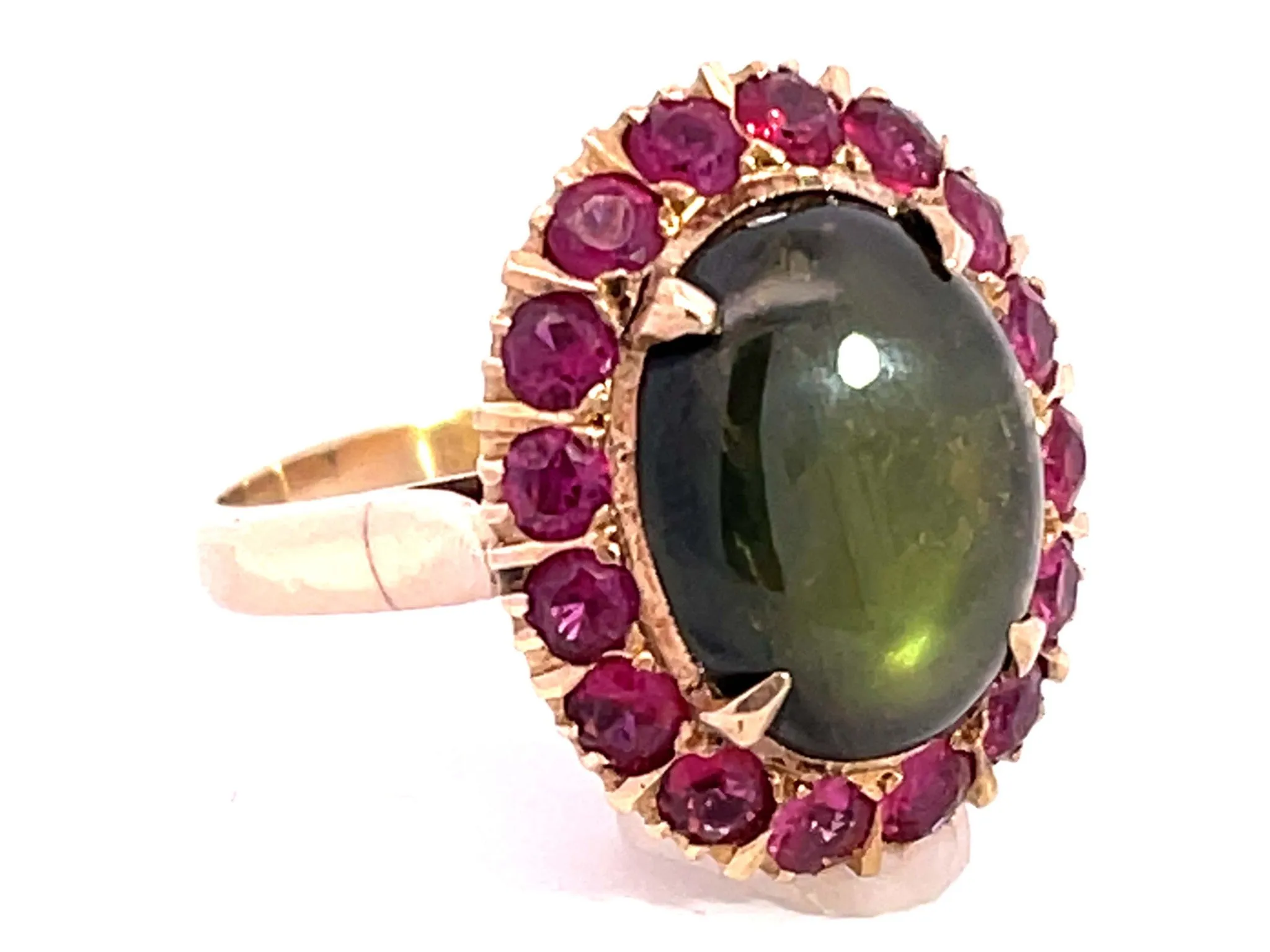 Star Sapphire Ruby Halo Ring in 18k Yellow Gold