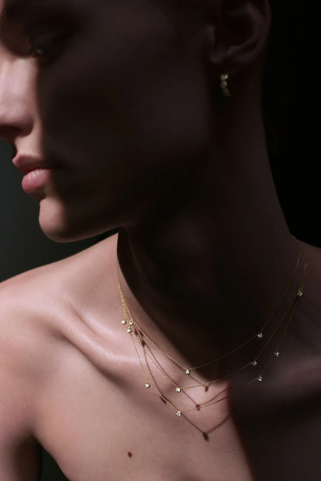 Stellar Three Star 18K Gold Necklace w. Diamonds