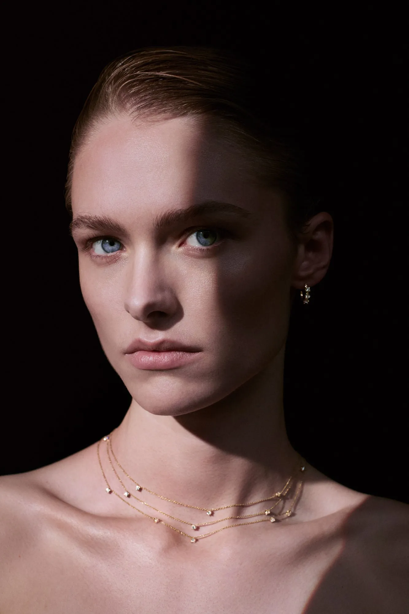 Stellar Three Star 18K Gold Necklace w. Diamonds