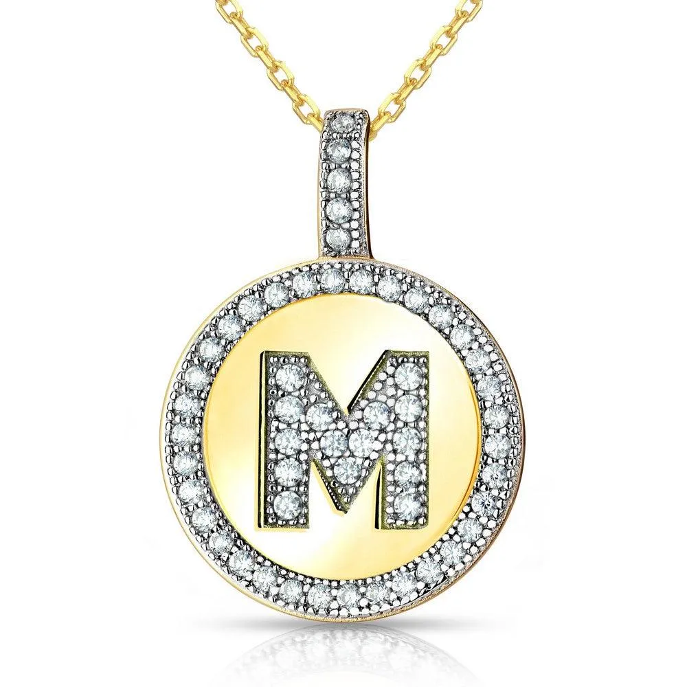 Sterling Silver Gold Plated Circle "M" Pendant with Chain