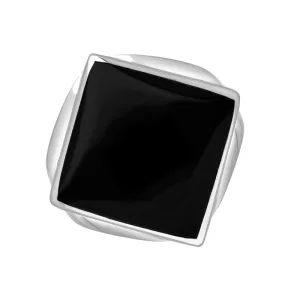 Sterling Silver Whitby Jet Hallmark Small Rhombus Ring
