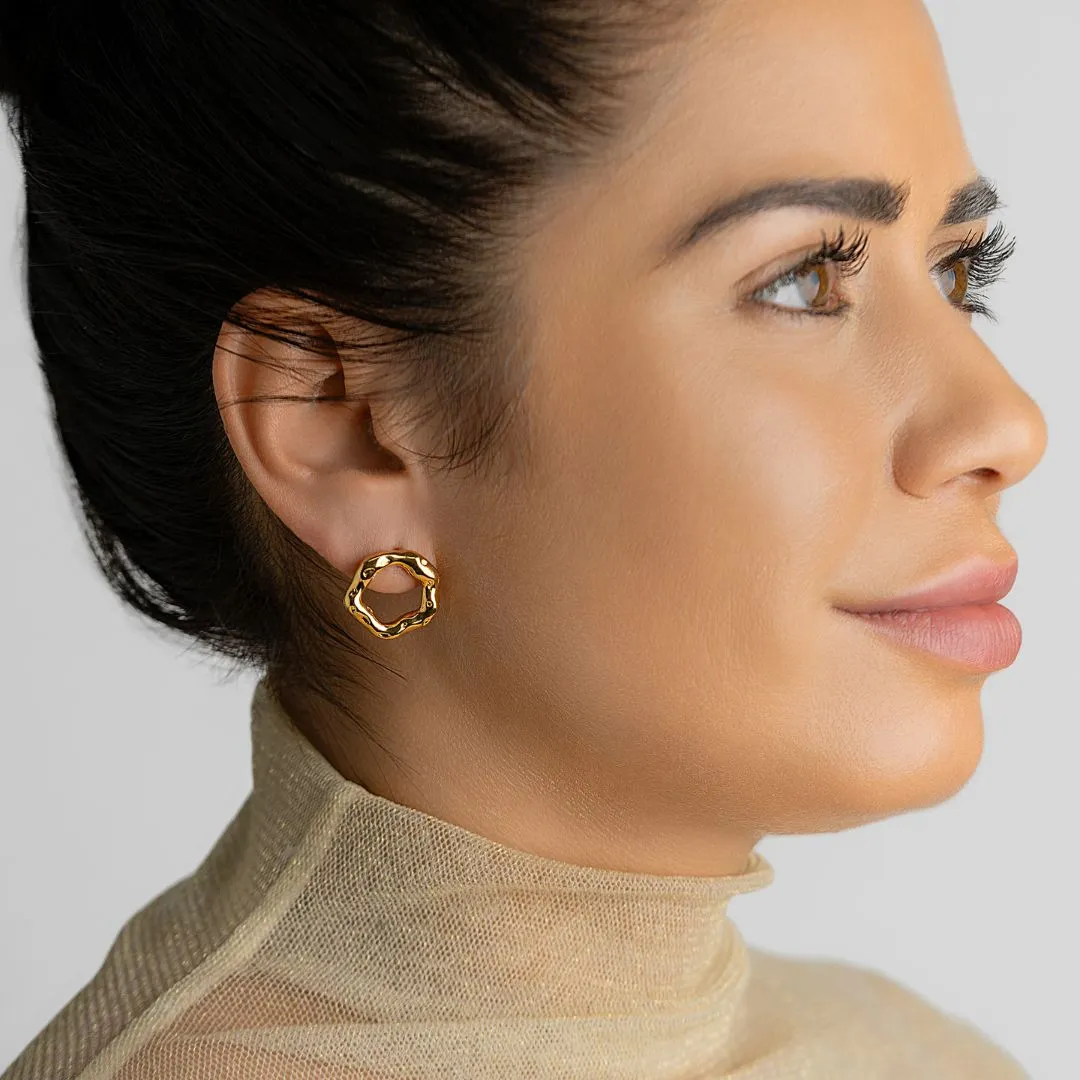 Tarnish Resistant 14k Gold Plated Hammered Open Circle Earrings