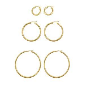 Tarnish Resistant 14k Gold Plated Hoop Earring Set