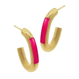Tarnish Resistant 14k Gold Plated Oval Hoops with Pink Highlight