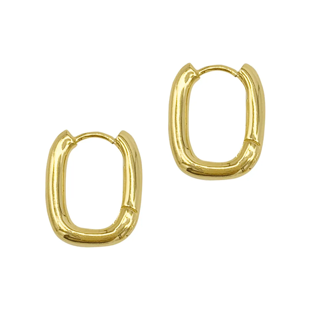 Tarnish Resistant 14k Gold Plated Rectangle Hoop Earrings