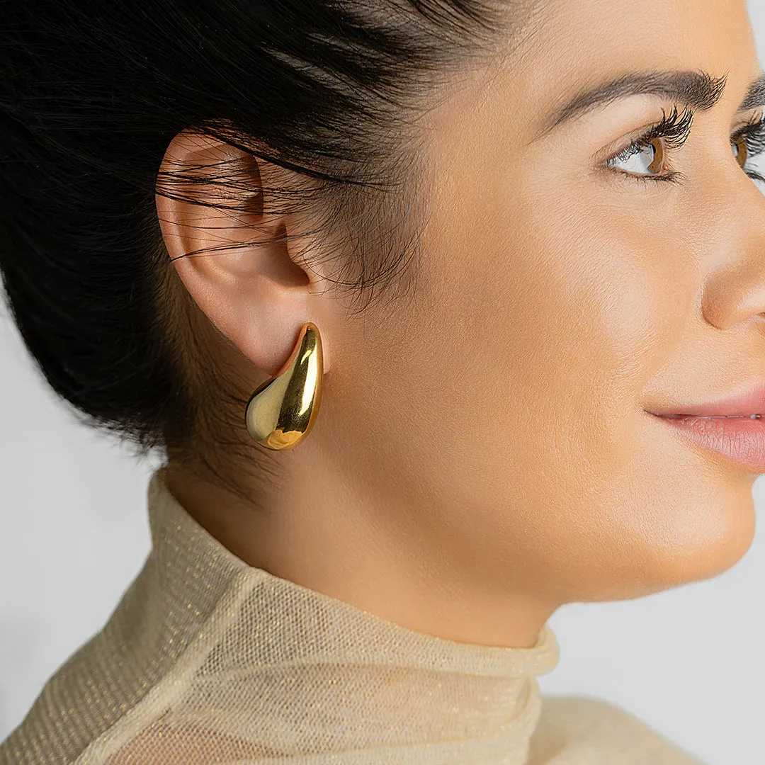 Tarnish Resistant 14k Gold Plated Teardrop Sculptural Stud Earrings