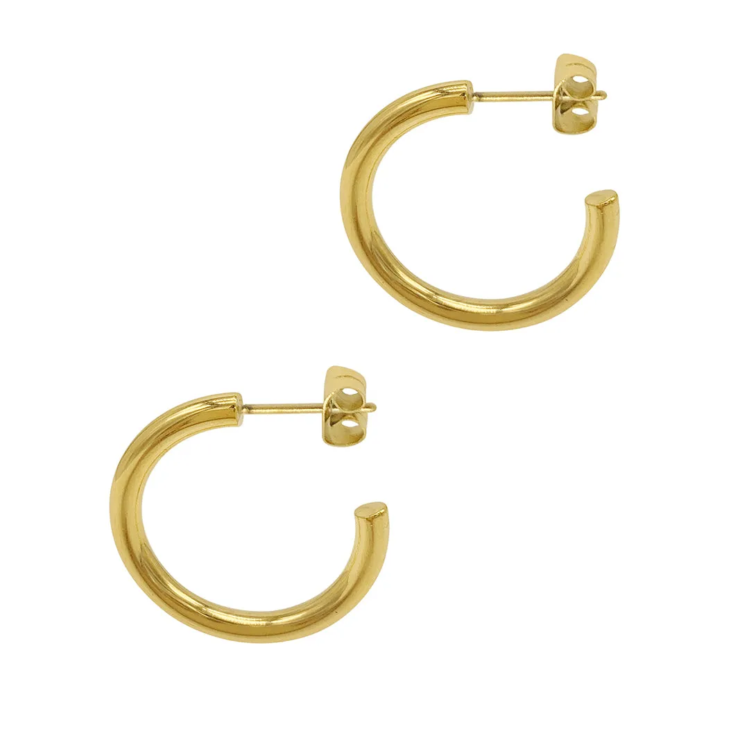 Tarnish Resistant 14k Gold Plated Tube Hoops