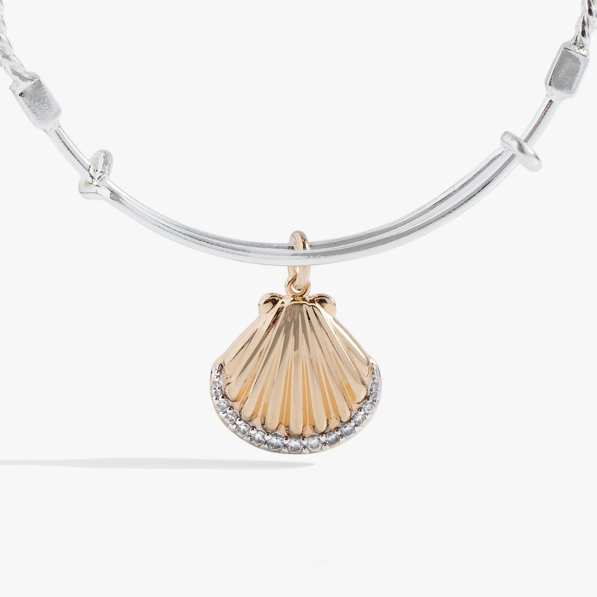 Textured Scallop Seashell Charm Bangle